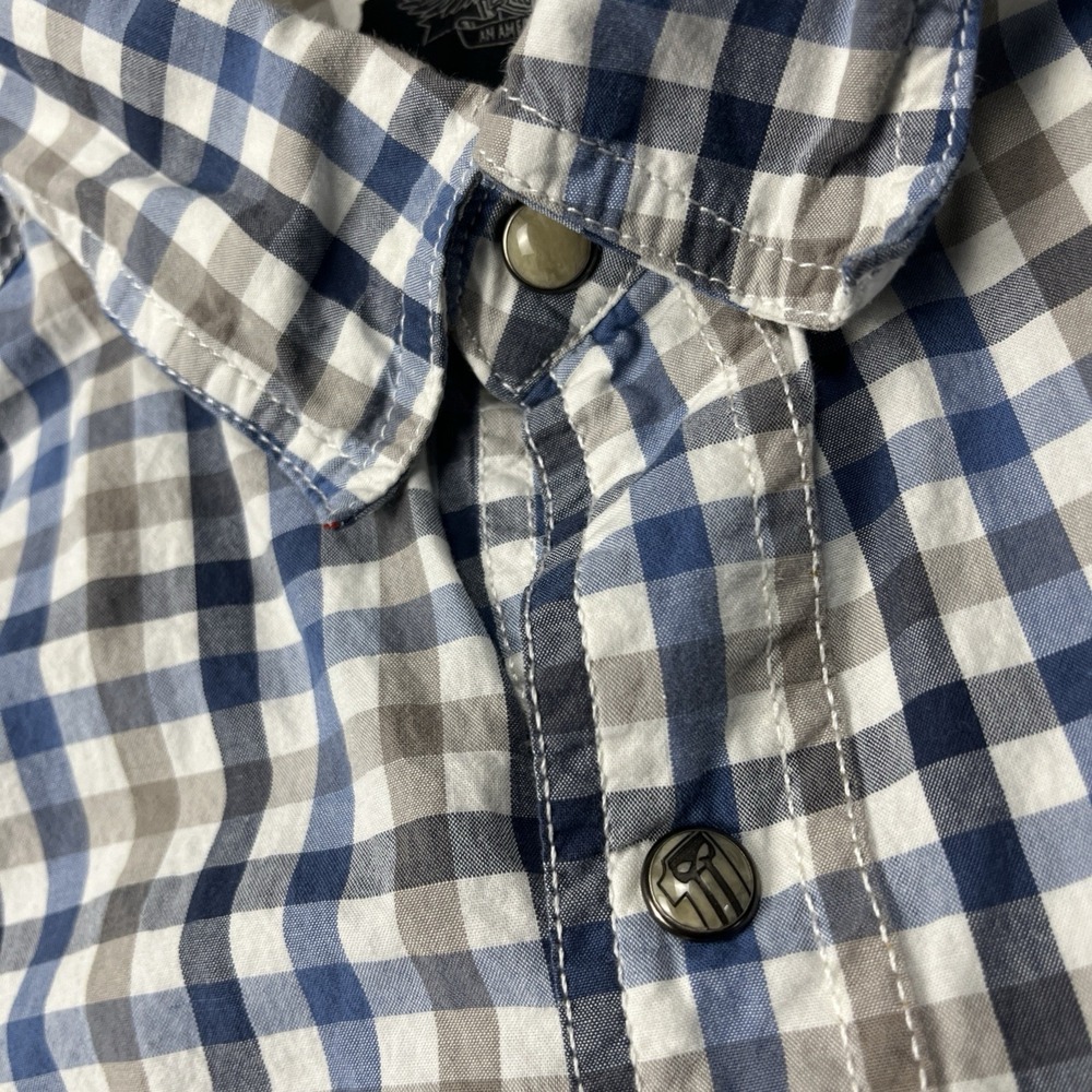 Harley Davidson Shirt Mens 3XL Pearl Snap Slim Check Skull Patches - Picture 7 of 12